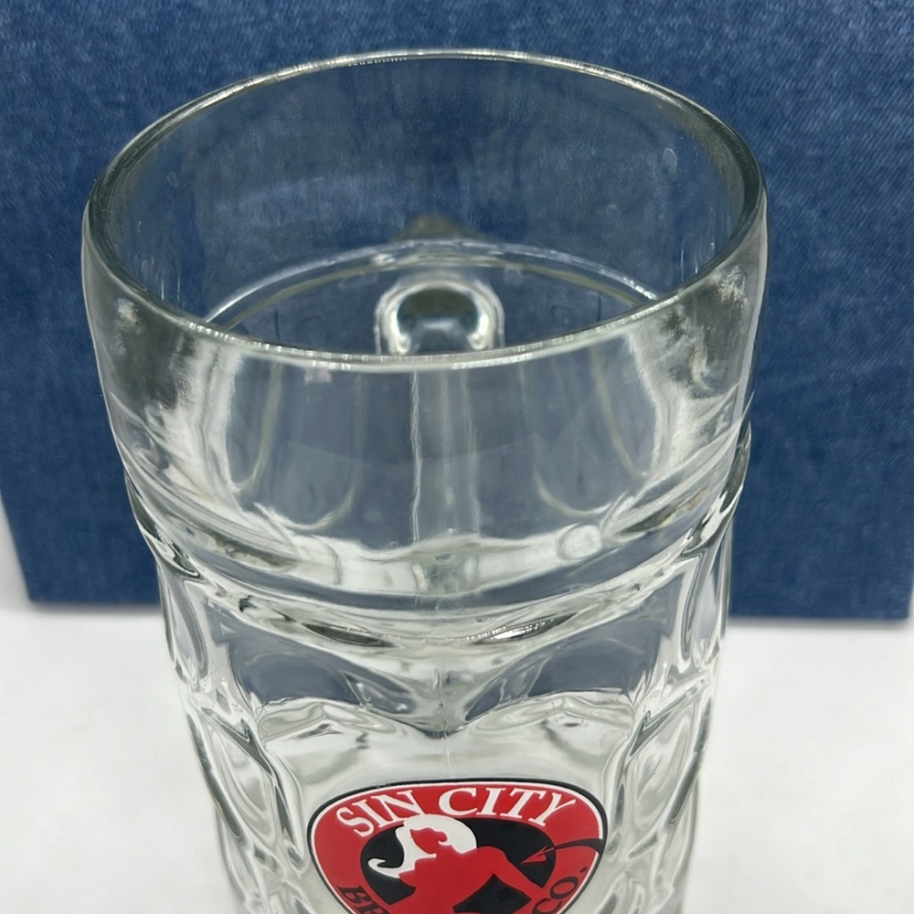 Giant 42oz Dimpled Glass Beer Mug Sin City Brewing Logo - Picture 7 of 8
